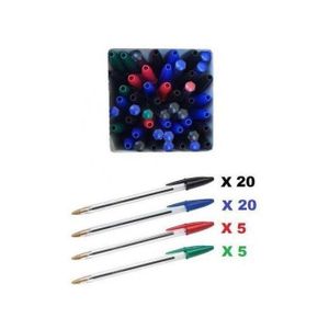 BIC ® مجموعة من 50 قلم حبر كروي برأس متوسط (1 مم) - 20 أزرق، 20 أسود، 5 أحمر، 5 أخضر.