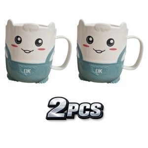 Lot de 2 Tasses Enfants en Plastique Design Cartoon Kawaii – Mugs Incassables avec Poignée – Idéal Café, Lait & Jus