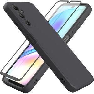 Case Pochette Souple Liquid Silicone pour samsung S25 plus noir avec Incassable Verre De Protection Verre Trempé écran