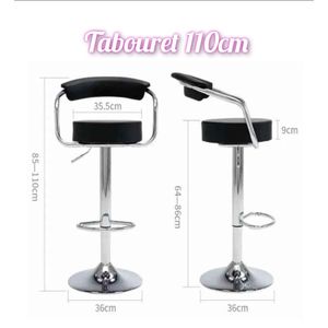 Tabouret de bar en cuir noir réglable 110cm de hauteur 