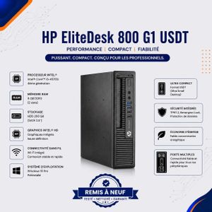 Hp Elitedesk 800 G1 USDT PC Bureau – Core i5 4éme - 8Go RAM - 250Go HDD - Remis à Neuf