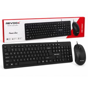 Revoox Power Duo – Pack Clavier + Souris Filaire USB – Design Noir – Pour PC & Bureau