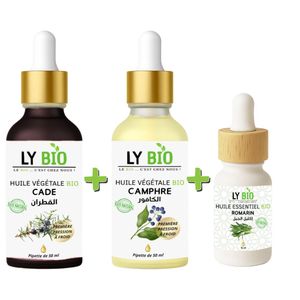 LY BIO PACK HUILE CADE 50ML - PIPETTE + HUILE CAMPHREE 50ML - PIPETTE + HUILE ESSENTIEL ROMARIN 10ML