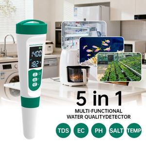 Stylo Testeur de Qualité de l'Eau Portable 5 en 1 - Testeur Multi paramètre pH, TDS, SEL, et Température, Convient pour Piscines, Aquariums, Eau Potable,