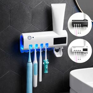 Support pour brosse à dents avec distributeur de dentifrice et désinfection UV (couleur aléatoire)
