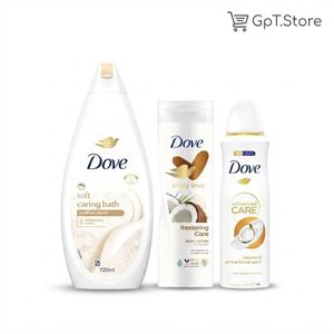 Dove Gel douche Soft Caring Bath(720ml)+Lotion Hydratante Body Love au coco(400ml)+Déodorant spray coco et fleur de jasmin(250ml)