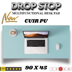 Drop Stop وسادة مكتب، وسادة ماوس، سجادة مكتب من الجلد الصناعي المقاوم للانزلاق بحواف مخيطة، مثالية للمكتب والمنزل والمدرسة (أزرق فاتح) 90 x 45x سم.