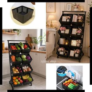  Étagère de Rangement Multi-8 Niveaux avec Paniers et Roulettes – Organisateur Décoratif pour Maison