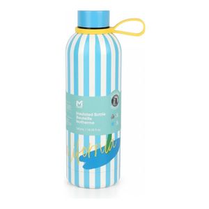 Bouteille Isotherme En Inox - Motif Palmier Rayé Bleu - Pour Boissons Chaudes Ou Froides - 540ml