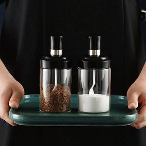 Lot de 3 Pots de Cuisine Transparents 250ml avec Cuillères – Boîtes de Conservation pour Sel, Sucre, Épices & Condiments