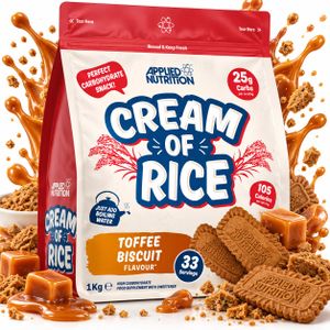 Applied Nutrition Cream Of Rice Toffee Biscuit 1 Kg – Crème de Riz Instantanée Riche en Glucides Énergétiques