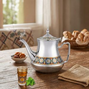 Théière Marocaine en Inox avec Motif Zellige Traditionnel – Disponible en 24oz / 36oz / 48oz / 60oz