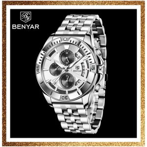 Benyar Montre Homme Chronographe en Acier Inoxydable – Style Élégant et Moderne – Bracelet Métallique Résistant à l’Eau
