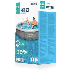 Bestway Piscine Hors-Sol Ronde Fast Set™ ronde motif rotin gris Ø 396 x 84 cm