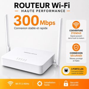 Mercusys Routeur Wi-Fi 300 Mbps 2 Antennes Haute Performance – 3 Ports LAN, Réseau Stable pour Maison et Bureau