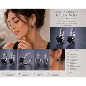 Boucles d’Oreilles Cœur Noir Élégant