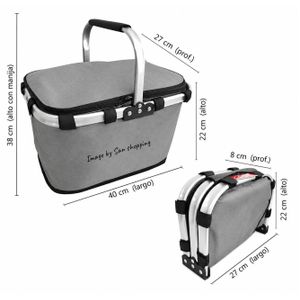 Panier de pique-nique pliable et isotherme portable avec poignée en aluminium – Grande capacité, parfait pour les courses et le camping