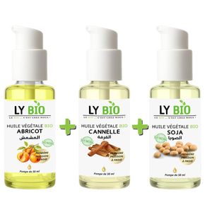 LY BIO PACK HUILE ABRICOT 50ML - POMPE + HUILE CANNELLE 50ML - POMPE + HUILE SOJA 50ML - POMPE