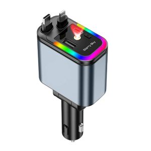 Chargeur de voiture 120W avec deux câbles rétractables,4 iN 1 avec lampe ciel étoilé port USB Type C à charge rapide, chargeur de voiture multifonctionnel portable avec ciel étoilé, Charge Rapide USB C pour iPhone/Android LC-037