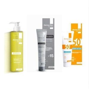 DermaSkin Ecran solaire invisible spf50+ 50ml + Créme anti tache + Gel moussant 200ml