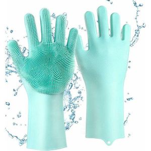 Gants en Silicone avec Brosse de Nettoyage, Sharp Réutilisables Gants Magiques Vaisselle pour Lavage, Vaisselle, Nettoyage, Cuisine, Ménage, vert.