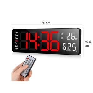 Horloge murale numérique Décoration grand écran 13 pouces LED avec télécommande, compte à rebours et variateur, affichage de la date, du jour de la semaine et de la température, horloge murale numérique pour la décoration du Salon Bureau Chambre