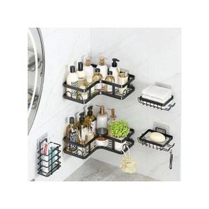 Ensemble de 5 étagères de douche adhésives et organisateur de salle de bain Porte-savon, porte-brosse à dents avec étagères murales robustes pour salle de bain, salle d'eau et toilettes