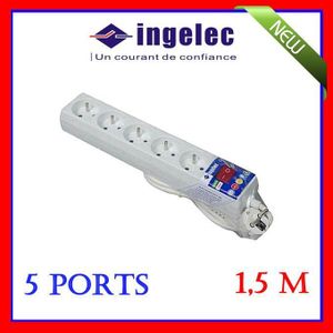 Rallonge // Multi-prises avec interrupteur // 5 prises 2p+terre - 1.5m - blanc // ingelec
