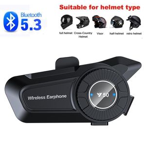 Y50 Casque de moto Bluetooth casque V5.3 commande vocale sans fil appel mains libres 1800mAh étanche communicateur haut-parleurs écouteur