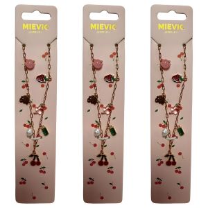 Lot de 3 - Collier Fantaisie "Collection Cerise" - Pendentifs Multiples Thème Fruit & Perle - Bijou Tendance Fille/Femme