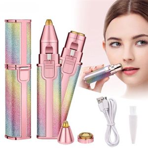 Épilateur Sourcils 2-en-1 Rechargeable USB - Rasoir Électrique Visage et Corps Sans Douleur - Design Pailleté Élégant & Portable