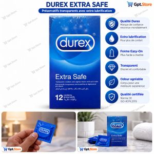 Durex Préservatifs  Extra Safe x12 – Légèrement Plus Épais – Latex Naturel – Lubrifiant Supplémentaire – 56 mm