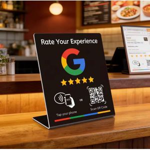 Stand Nfc ntag215 et code QR programmable, carte d'évaluation Google, carte pliante google review ,commentaire Google, Fonctionne sur iPhone et Android NFC Tap