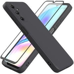 Case Pochette Souple Liquid Silicone pour Samsung Galaxy A17 noir avec Incassable Verre De Protection Verre Trempé écran