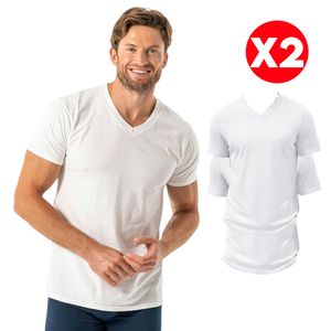 Pack De 2 T-shirt Col V Homme Coton Bio Blanc