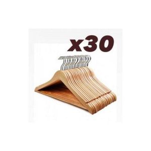 Pack de 30 Cintres en bois vernisavec encoches et barre antiglisse