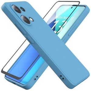 Case Pochette Souple Liquid silicone Bleu avec protège-écran très trempé pour Xiaomi Redmi Note 13 pro 5G