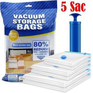 Pack de 5 Sacs de Rangement Sous Vide Haute Résistance – Gagnez 80 % d'Espace, Protection Totale Contre l'Humidité et la Poussière