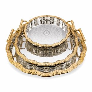 Set de 3 Plateaux de Service avec Poignées – Plateaux Décoratifs et Empilables pour Table, Thé, Café et Réception