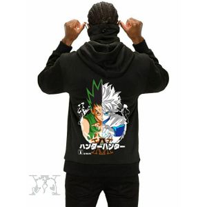 Sweat à Capuche Homme Noir Hunter x Hunter avec Imprimé Anime au Dos – Hoodie Streetwear