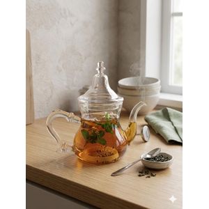 Théière en Verre resistante a la chaleur - Borosilicate Thermorésistant - Style Marocain Moderne - 800ml-compatible tous feux 