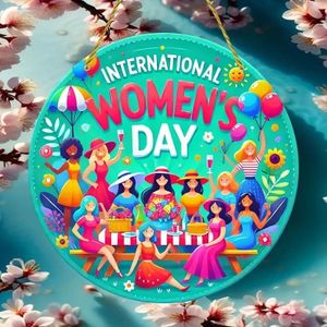 قطعة واحدة، اليوم العالمي للمرأة ، لافتة خشبية مستديرة، ديكور حائط خشبي دائري، فن حائط، مثالي لتزيين المقاهي والمكاتب والفنادق وما إلى ذلك، أو كهدية للأصدقاء والعائلة