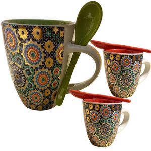 مجموعة من 3 أكواب "زليج مغربي" - 1 كوب كبير + 2 صغيرة - نموذج حصري جديد