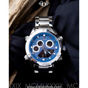 Naviforce Montre Digitale Chronographe originale classique de luxe et sport métallique en acier inoxydable pour homme