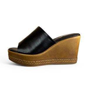 Des Sandales componse en cuir Noir pour femme
