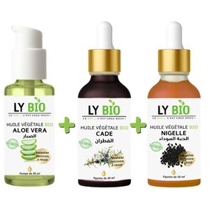 LY BIO PACK HUILE ALOE VERA 50ml - POMPE + HUILE CADE 50ML - PIPETTE + HUILE NIGELLE 50ML - PIPETTE