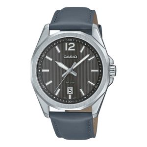 Casio Design moderne et cadran gris texturé à motifs rayés avec dateur - Bracelet cuir gris - MTP-E725L-8AV