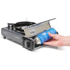 Réchaud à gaz de camping portable en acier inoxydable noir