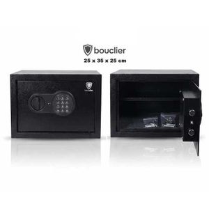 Coffre fort électronique Bouclier – Serrure digitale et clé, acier renforcé, 25x35x25 cm