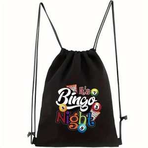 1 Sac à cordon imprimé Bingo, matériau doux et portable, idéal pour vacances, fitness, shopping, sport et yoga, cadeau printemps-été pour amis